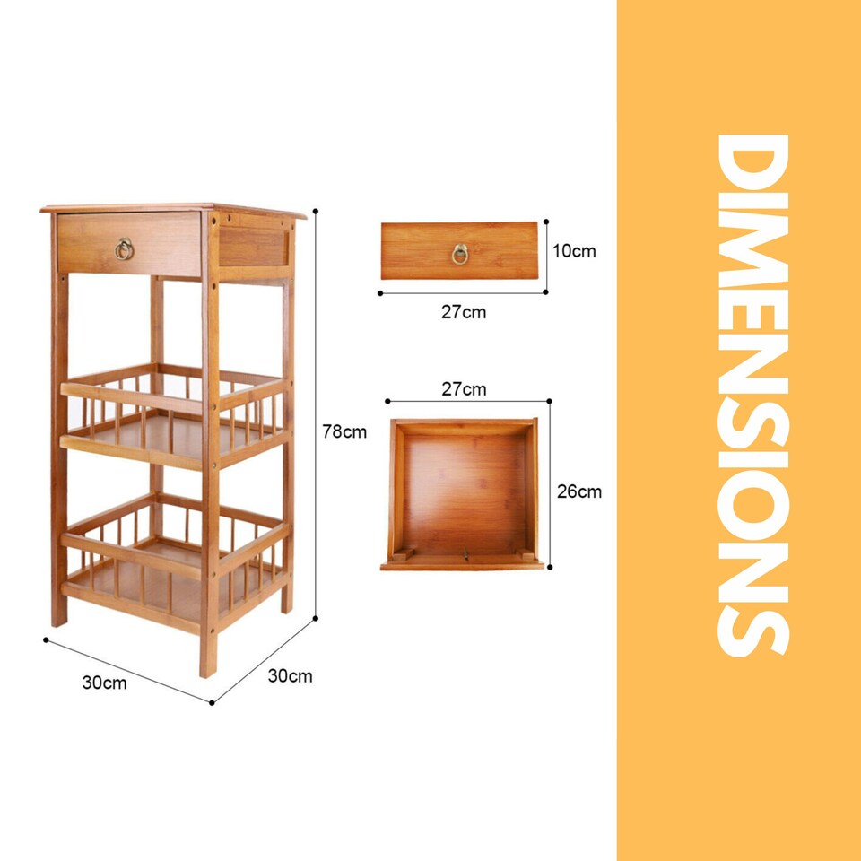 image 1 of 3 Tier Wooden Tall Side Table With Drawer Brown