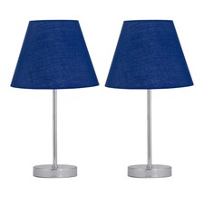 Set of 2 Chrome Touch Operated Table Lamps with Navy Blue Shades