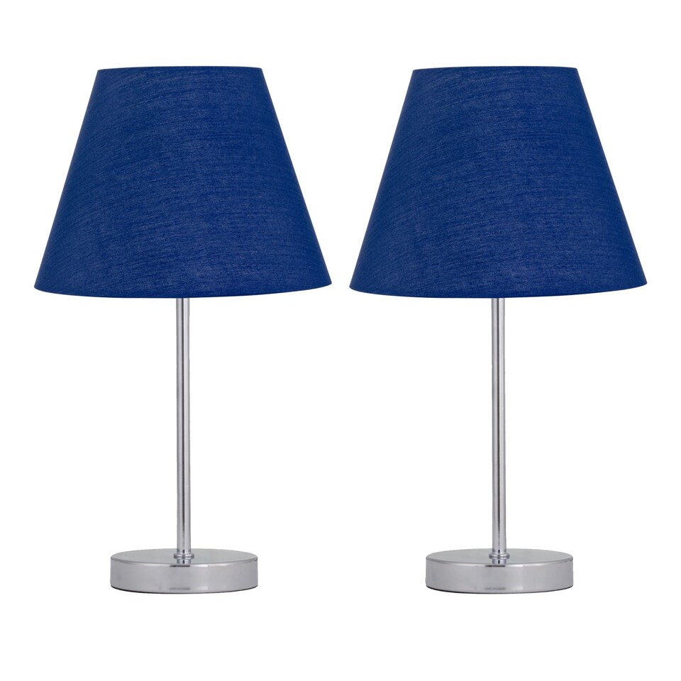 image 1 of Set of 2 Chrome Touch Operated Table Lamps with Navy Blue Shades