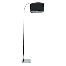 ValueLights Curva Chrome Arched Floor Lamp with Black and Metallic Chrome Inner Shade & Bulb | Black