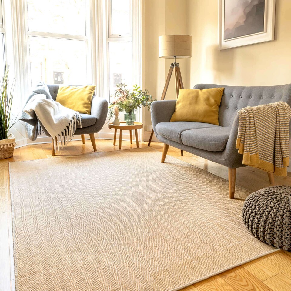 image 1 of KUKOON Natural Jute Beige Living Room Area Rugs & Runners 160cm x 230cm