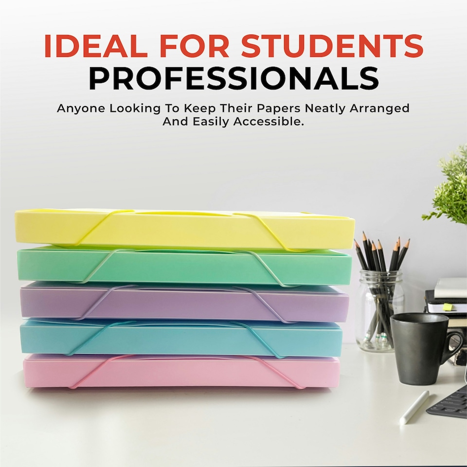 image 1 of Pack of 5 Assorted Pastel Colours A4 Elastic Closure Box Files
