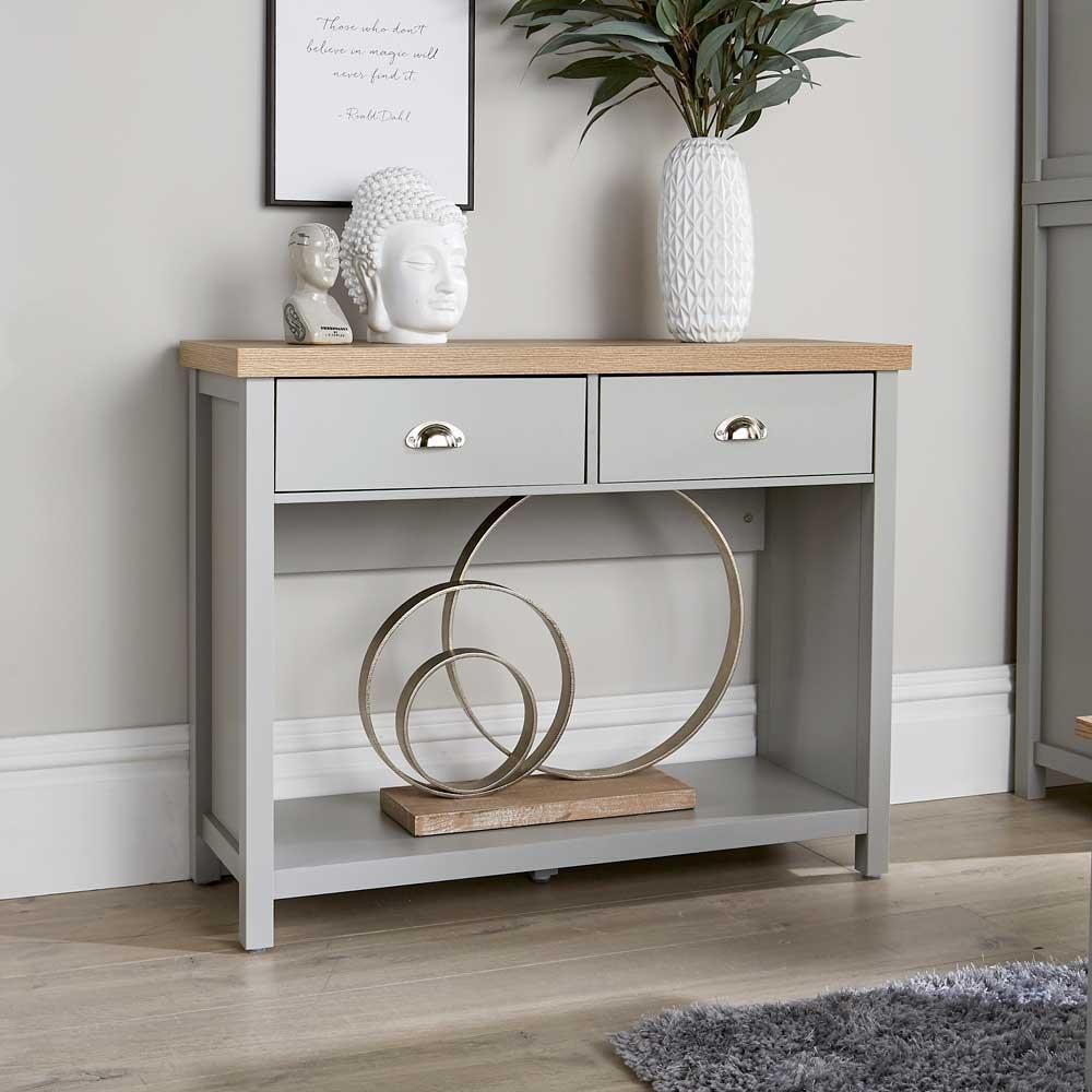 Console Table 2 Drawer Telephone Table Metal Handles Hallway Storage | Grey