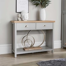 Console Table 2 Drawer Telephone Table Metal Handles Hallway Storage | Grey