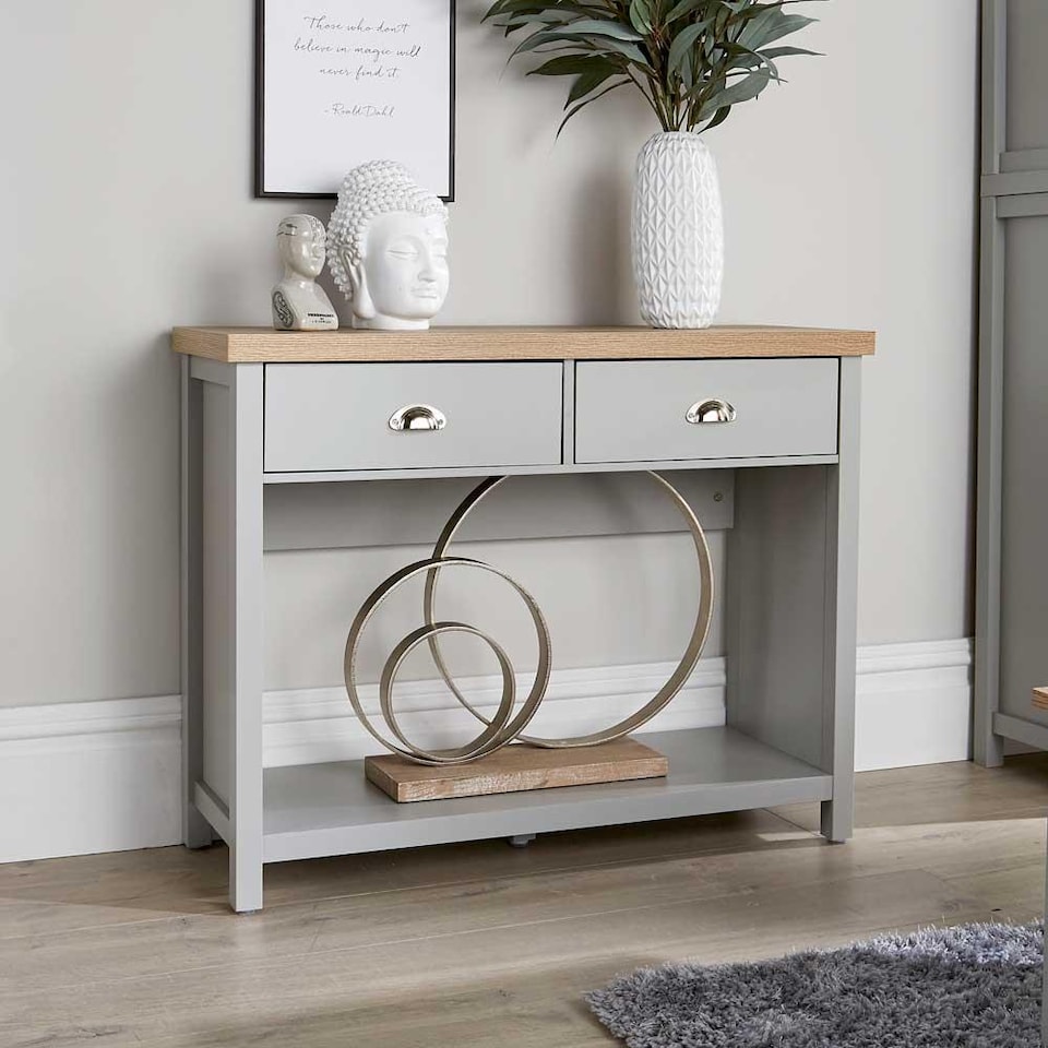 image 1 of Console Table 2 Drawer Telephone Table Metal Handles Hallway Storage | Grey