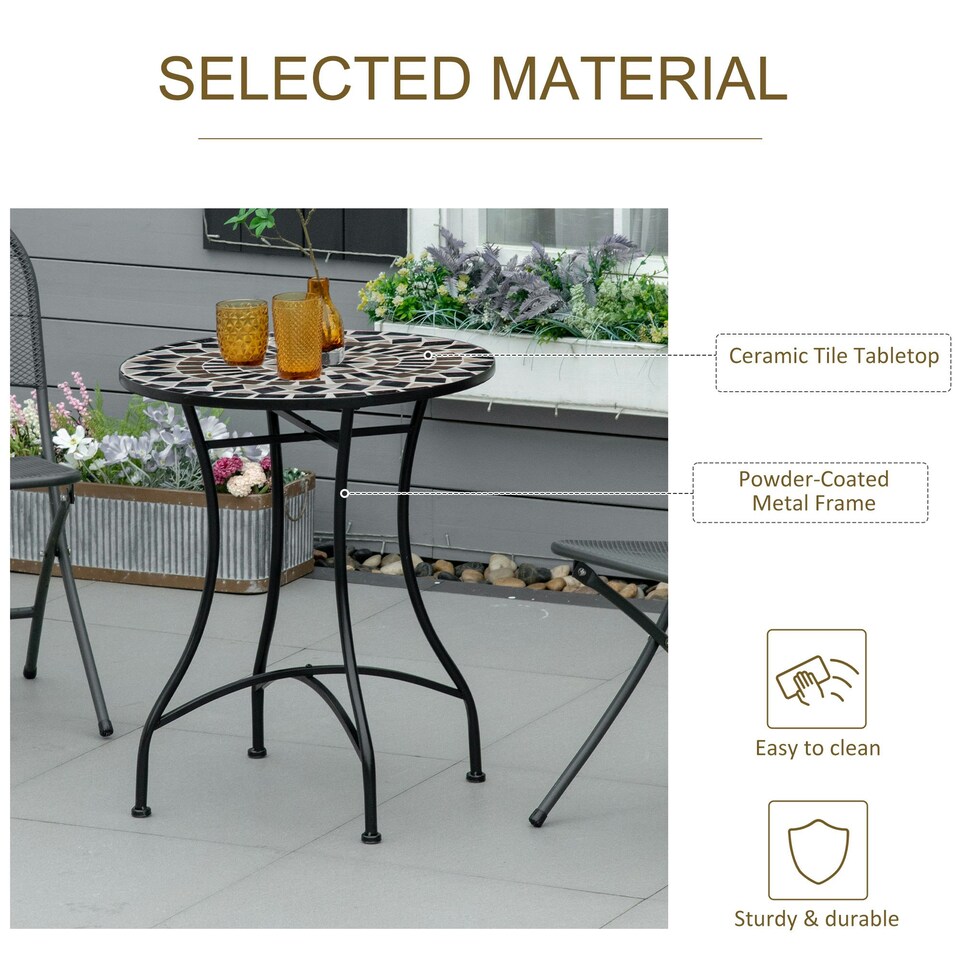 image 1 of Outsunny 60cm Mosaic Round Bistro Table Outdoor Garden Side Table, Green