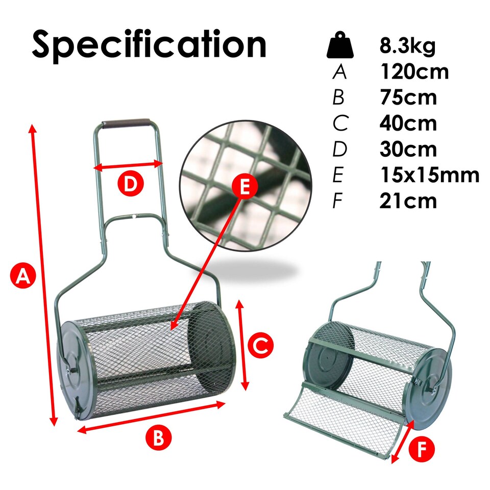 image 1 of Heavy Duty 72L Garden Lawn Compost Spreader Fertiliser Manure Roller
