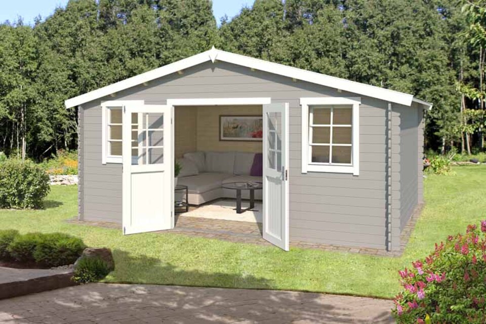 image 1 of Udo 380-Log Cabin, Wooden Garden Room, Timber Summerhouse, Home Office - L522.4 x W400 x H256.5 cm | Brown