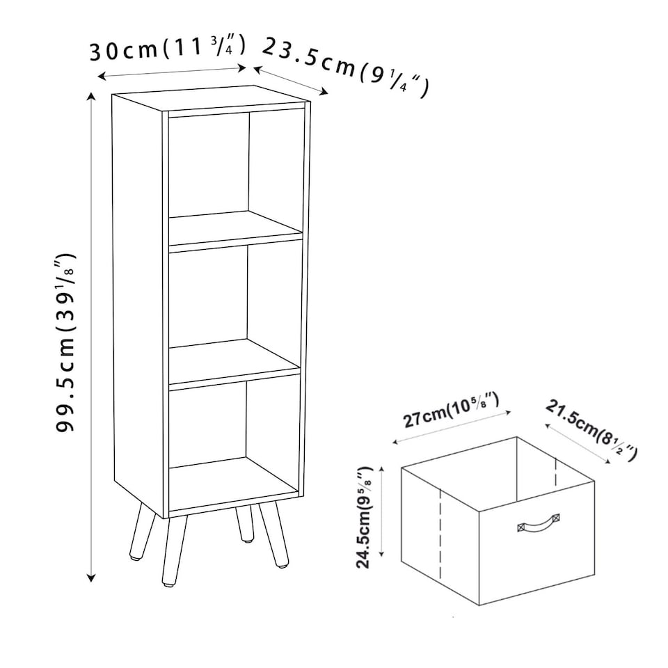image 1 of White 3-Tier 3-Drawer Cube Shelving Unit with Scandinavian Legs | Pink | Light Pink & Black | 1