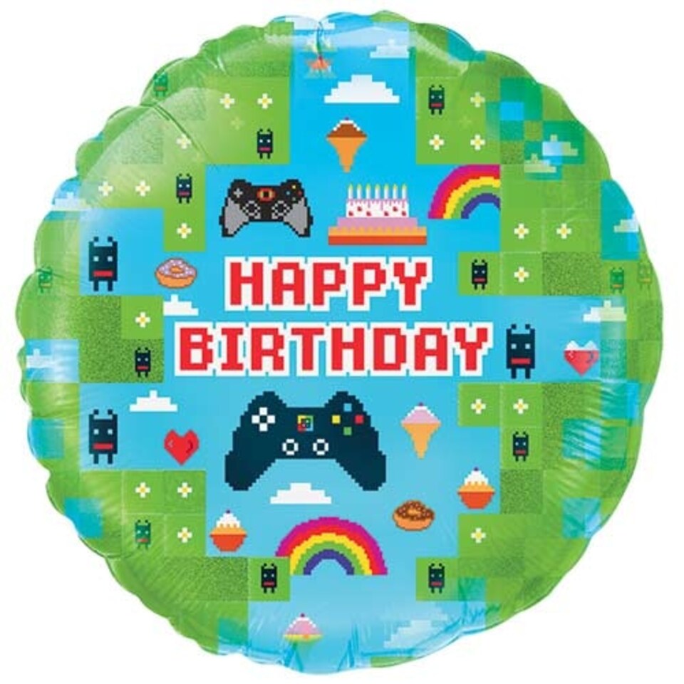 Happy Birthday Blox Game Round Shape Holographic Foil Helium Balloon 46cm / 18 in