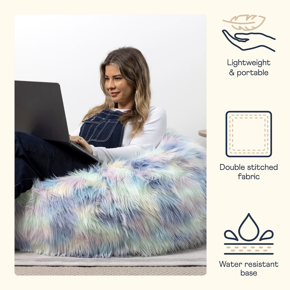 image 1 of Unicorn Classic Faux Fur Bean Bag Chair | Multi | Purple Blue Pink | 1