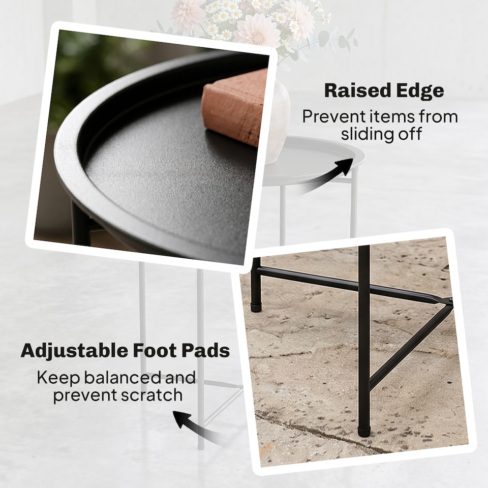 image 1 of Outsunny 46cm Round Garden Table Side Table with Removable Tray, Black