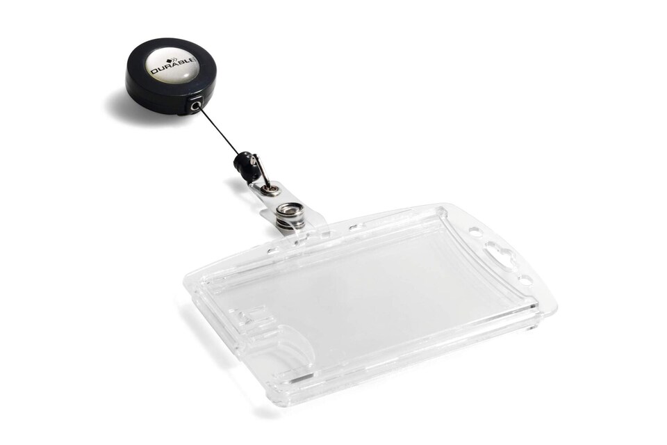 image 1 of Durable Enclosed 2 Card Badge Reel Security Pass ID Holders | 10 Pack | Clear