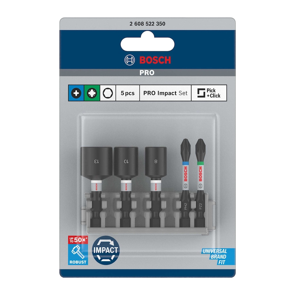 image 1 of Bosch Pro Impact Screwdriver Bit Set (Pack of 5) | Black | Black | One Size | 1