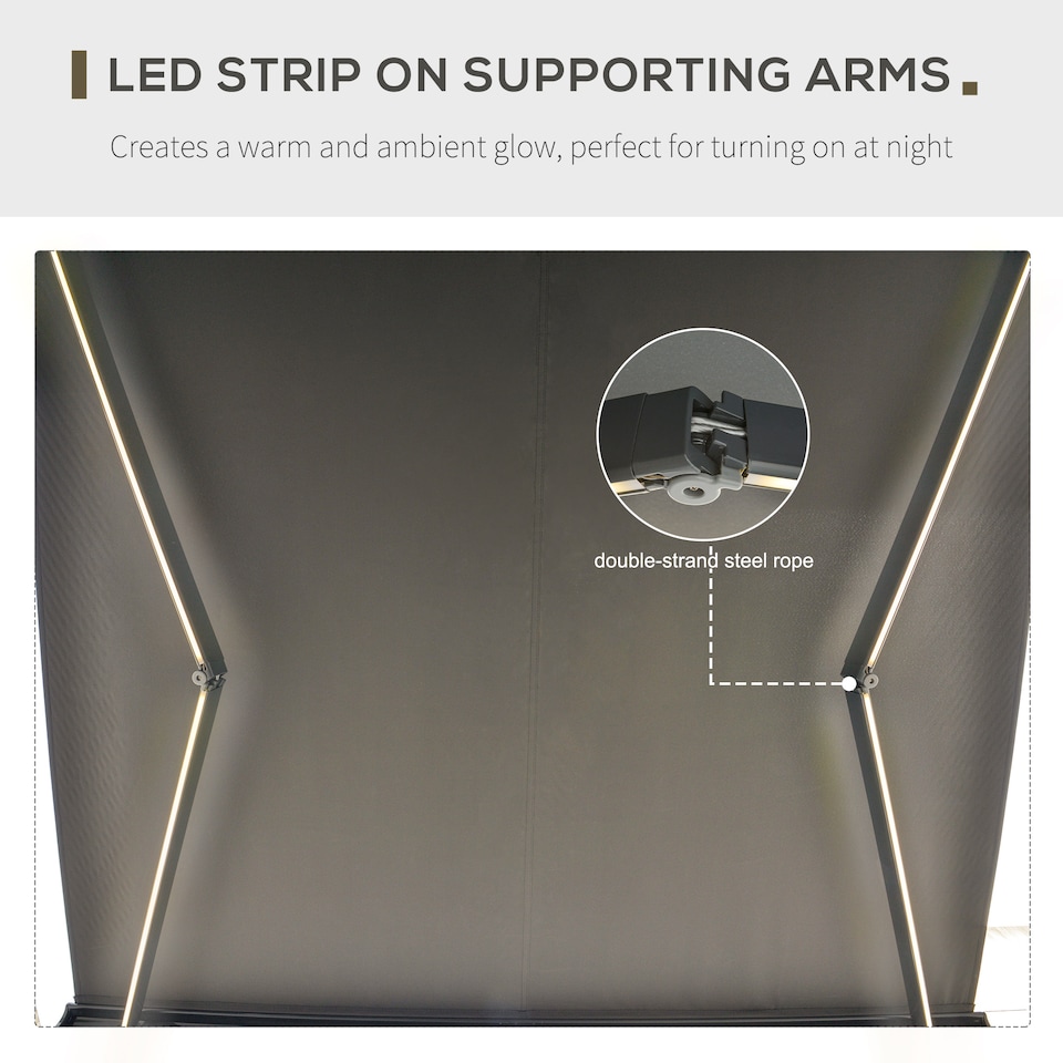 image 1 of Outsunny 3x2.5m LED Light Full Cassette Case Electric/Manual Awning Door Window Sun Shade Patio Canopy Retractable w/ Remote Grey