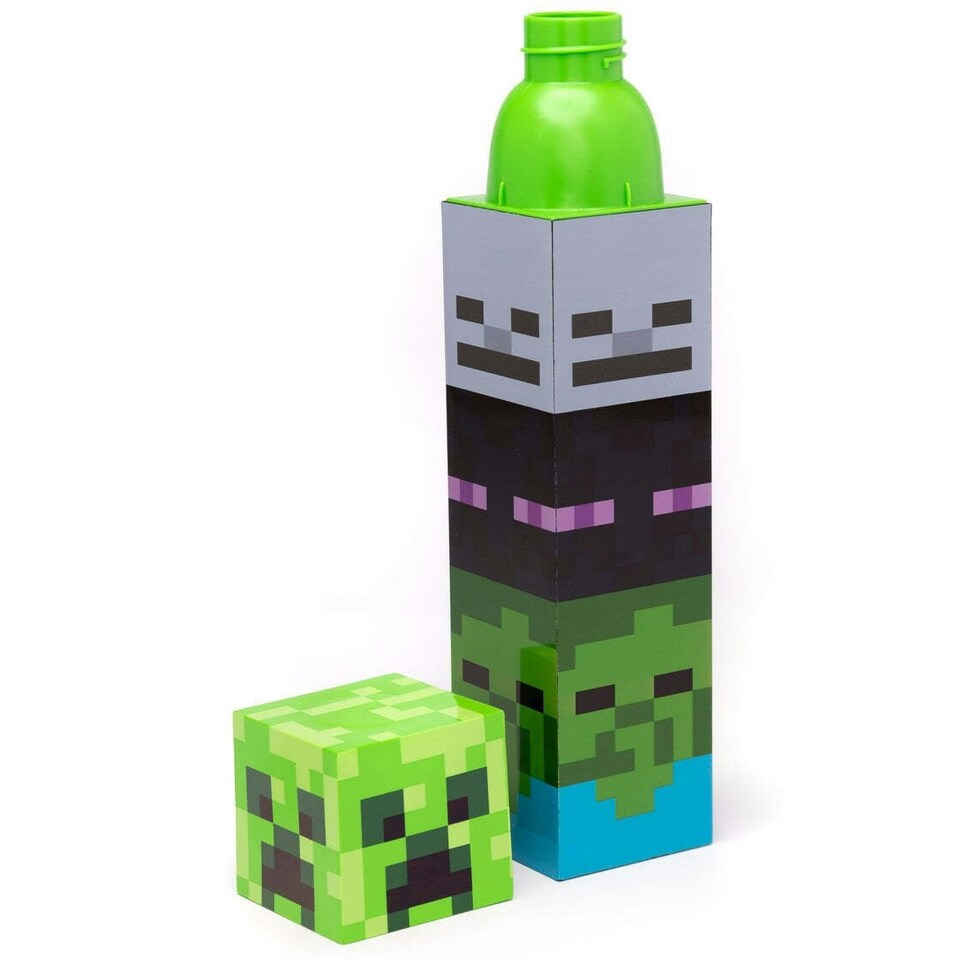 image 1 of Minecraft Mobs Water Bottle - Green/Black/Grey - One Size