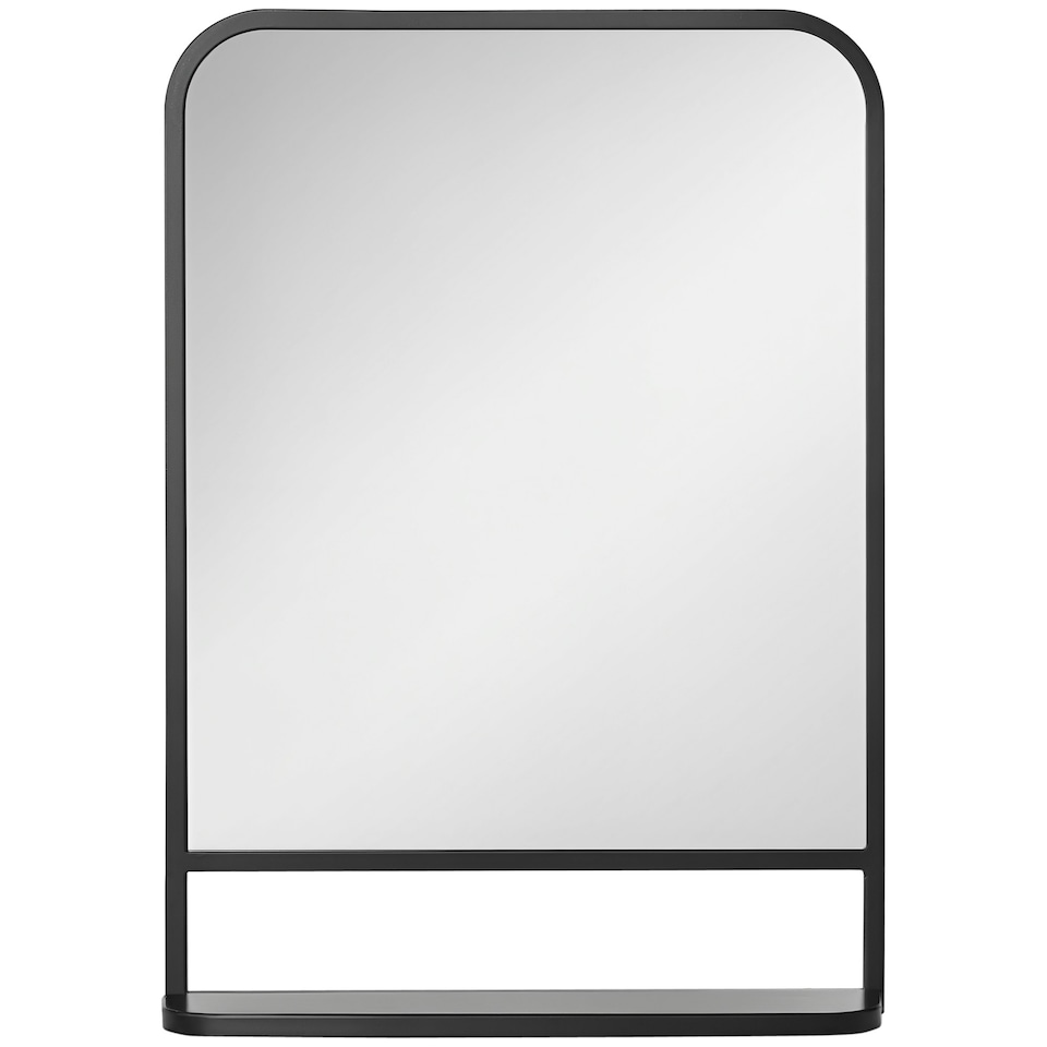 image 1 of HOMCOM Modern Square Wall Mirror with Storage Shelf, 70 50 cm Mirrors for Living Room, Bedroom, Black