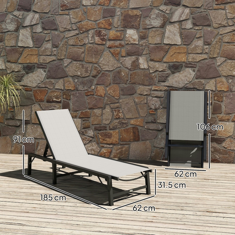 image 1 of Outsunny Folding Sun Lounger Set of 2, 5-Position Reclining Sun Bed 