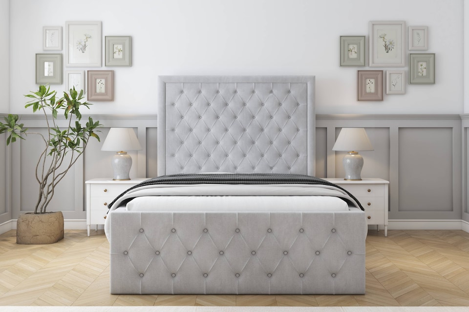 image 1 of Sloomy Vienna Silver Naples Bed Frame With Mattress With 50" Upholstered Headboard 6' Super King