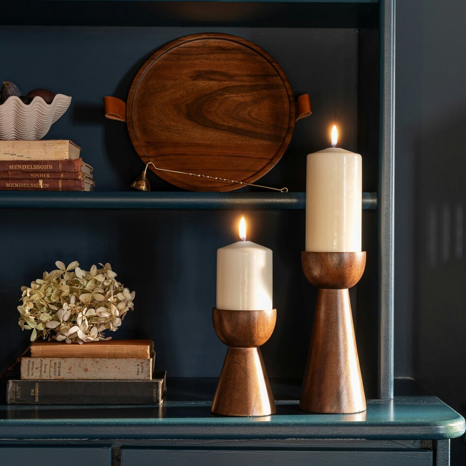 image 1 of Harvey Walnut Wooden Candle Holders Set of 2 N/A