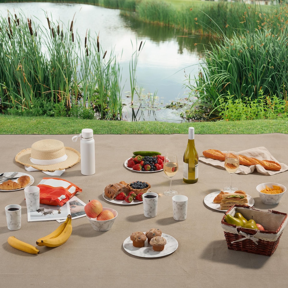 image 1 of VonShef Picnic Blanket Large Beige Herringbone