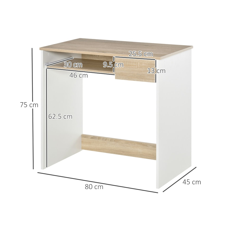 image 1 of HOMCOM Compact Computer Table w/ Keyboard Tray Drawer Study Office Work, Oak