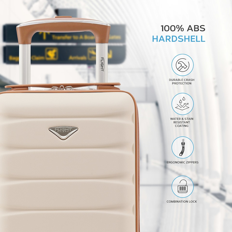 image 1 of Flight Knight Lightweight 2 Wheel ABS Hard Suitcase Cabin Hand Luggage 100+ Airlines Approved - British Airways, Ryanair & easyJet Free Carry On 40x20x25cm Cream | Cabin Bag