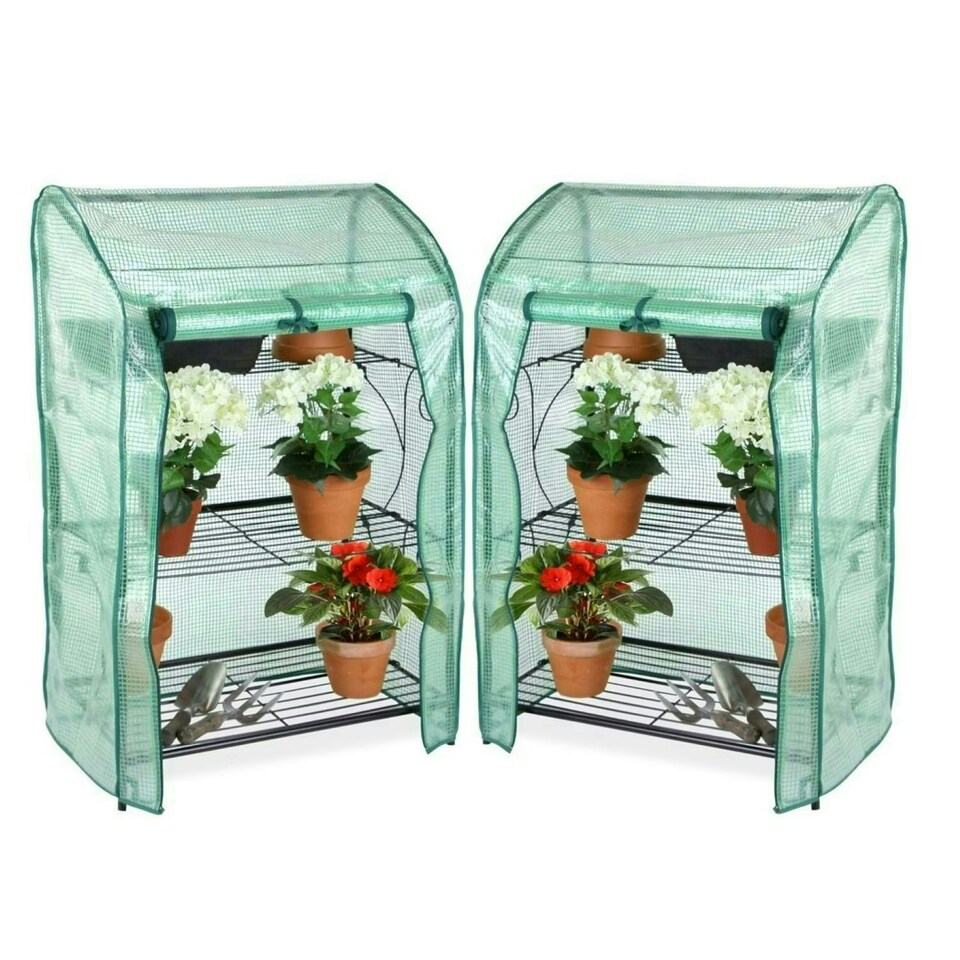 image 1 of Primrose 3-Tier Mini Greenhouses / Plant Stands with Removable Covers - Pack of 2