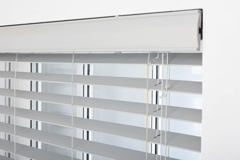 image 1 of Faux Wood Venetian Blind with String (W)240cm x (L)210cm