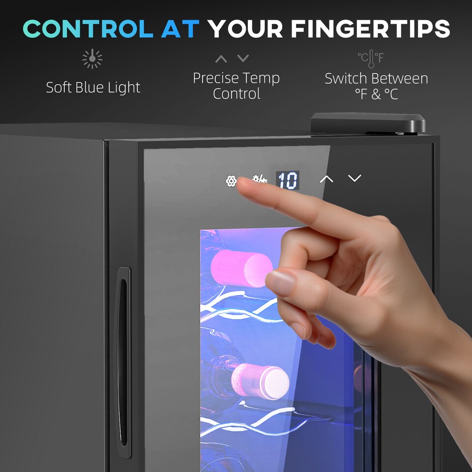 image 1 of HOMCOM Mini Table Top Wine Fridge, 6 Bottle, with Glass Door, Touch Screen