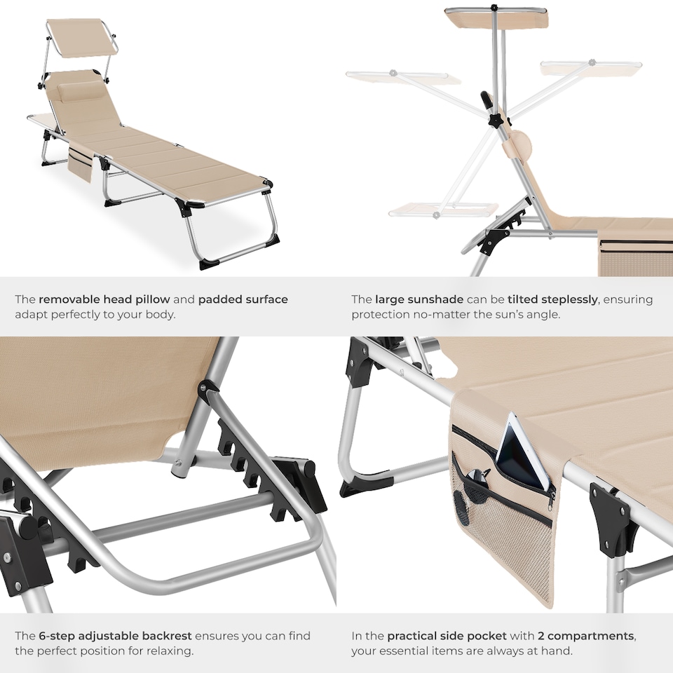 image 1 of Sun Lounger Lorella - padded, foldable, with aluminium frame | Cream | beige | 1