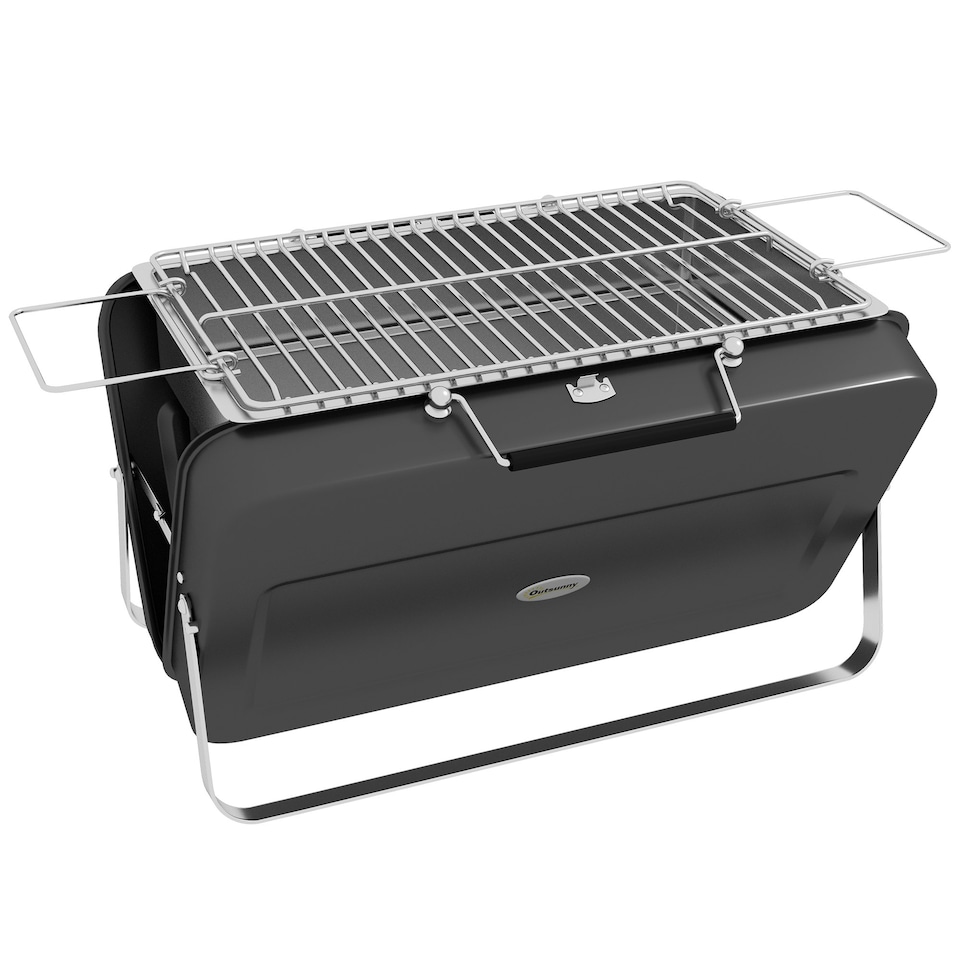 image 1 of Outsunny Portable BBQ Grill with Suitcase Design for Camping Picnic Party, Black