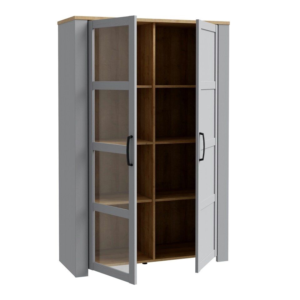 image 1 of Bohol Display Cabinet inc. 2x LED Lights in Riviera Oak/Grey Oak