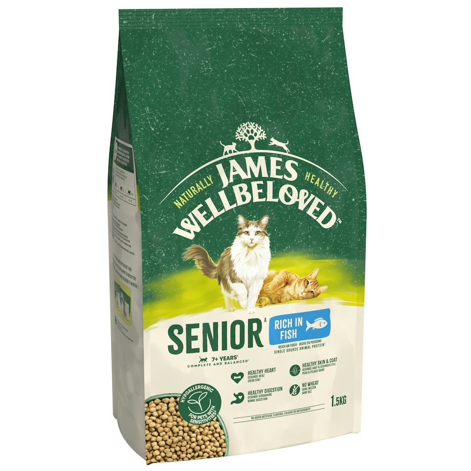 image 1 of James Wellbeloved Natural Senior Complete Dry Cat Food Rich in Fish 4.5kg