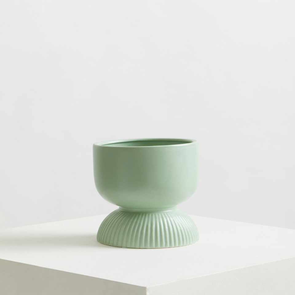 image 1 of Interiors by Premier Sage Green Planter, Durable Ceramic Construction Of Outdoor Pot, Cylindrical Design Garden Flower Planter Green