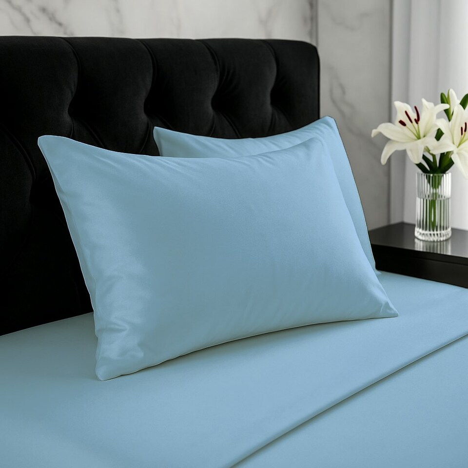image 1 of Microfibre Soft Touch Plain Dyed Housewife Pillowcase Pair Blue | Blue | Sky Blue