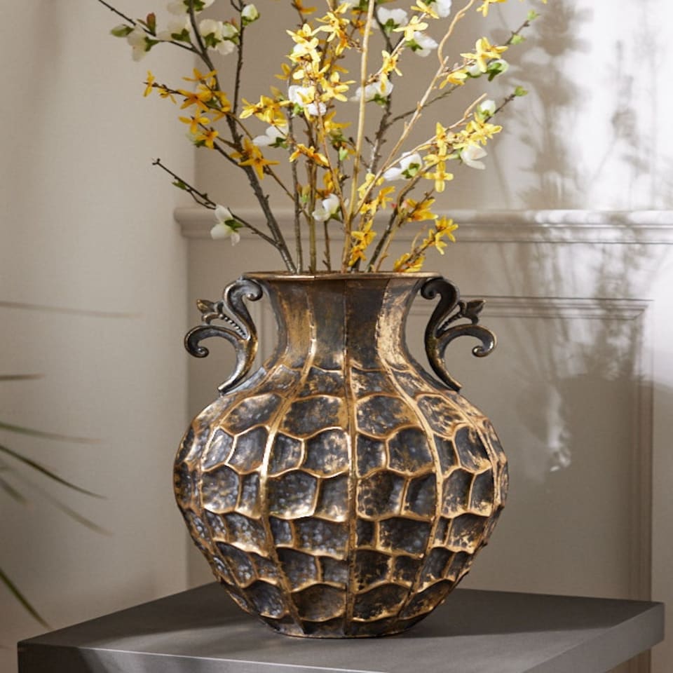 image 1 of Vintage Textured Vase with Handles Bronze