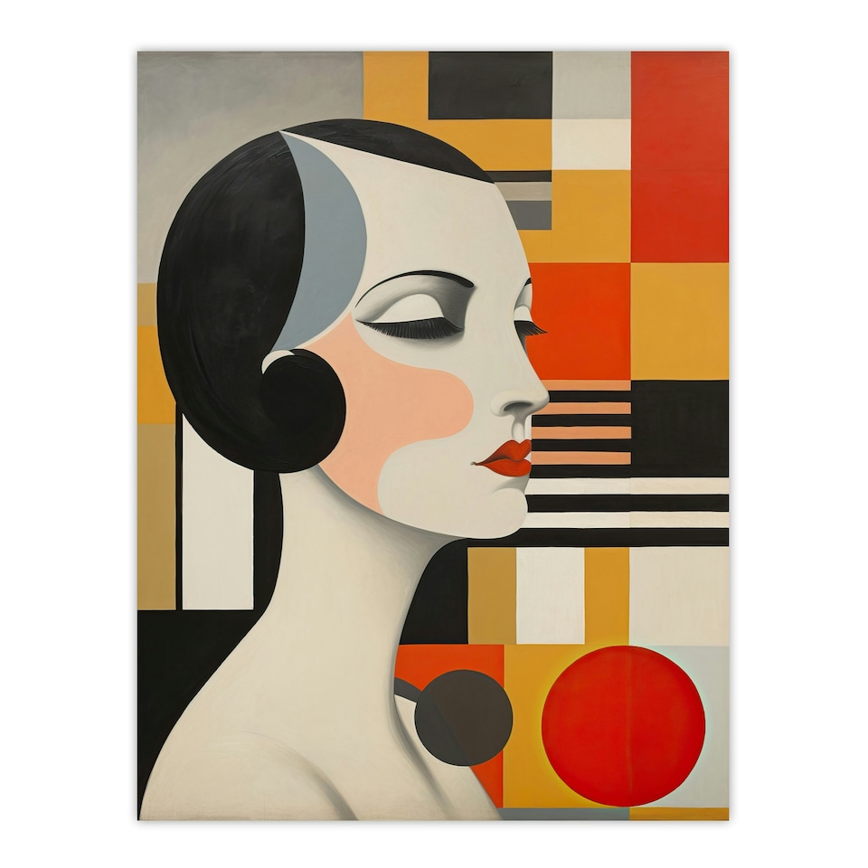 image 1 of Vintage Bauhaus 1920S Portrait Geometric Home Decor Black Framed Wall Art Print A4