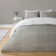 image 1 of OHS Grid Check Reversible Print Soft Duvet Cover Bedding Set, King - Grey/White Multi | Grey and White | King