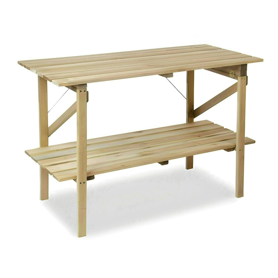 image 1 of Lacewing Wooden 2 Tier Greenhouse Staging Shelving Bench Collapsible 122cm
