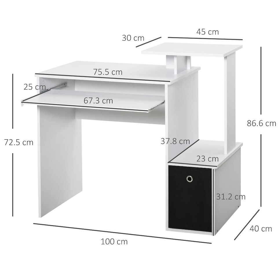 image 1 of HOMCOM Computer Desk with Sliding Keyboard Tray Storage Drawer Shelf White