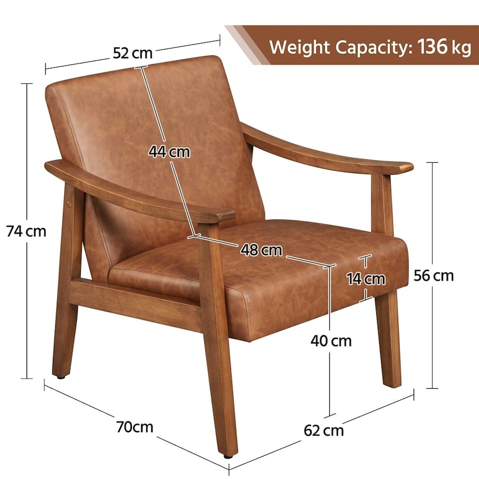 image 1 of Yaheetech Faux Leather Upholstered Armchair with Wood Legs | Brown | Light Brown