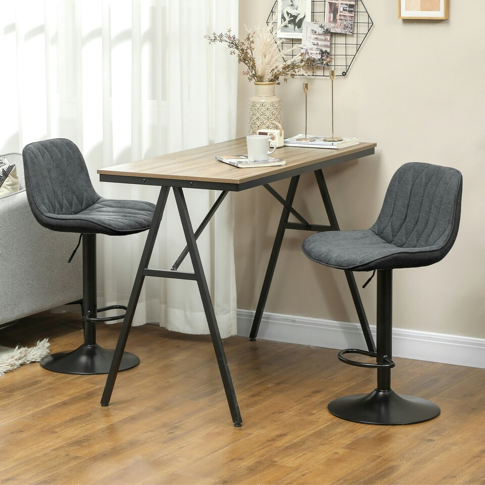 image 1 of HOMCOM Bar Stools Set of 2, Modern Armless Bar Chairs Grey