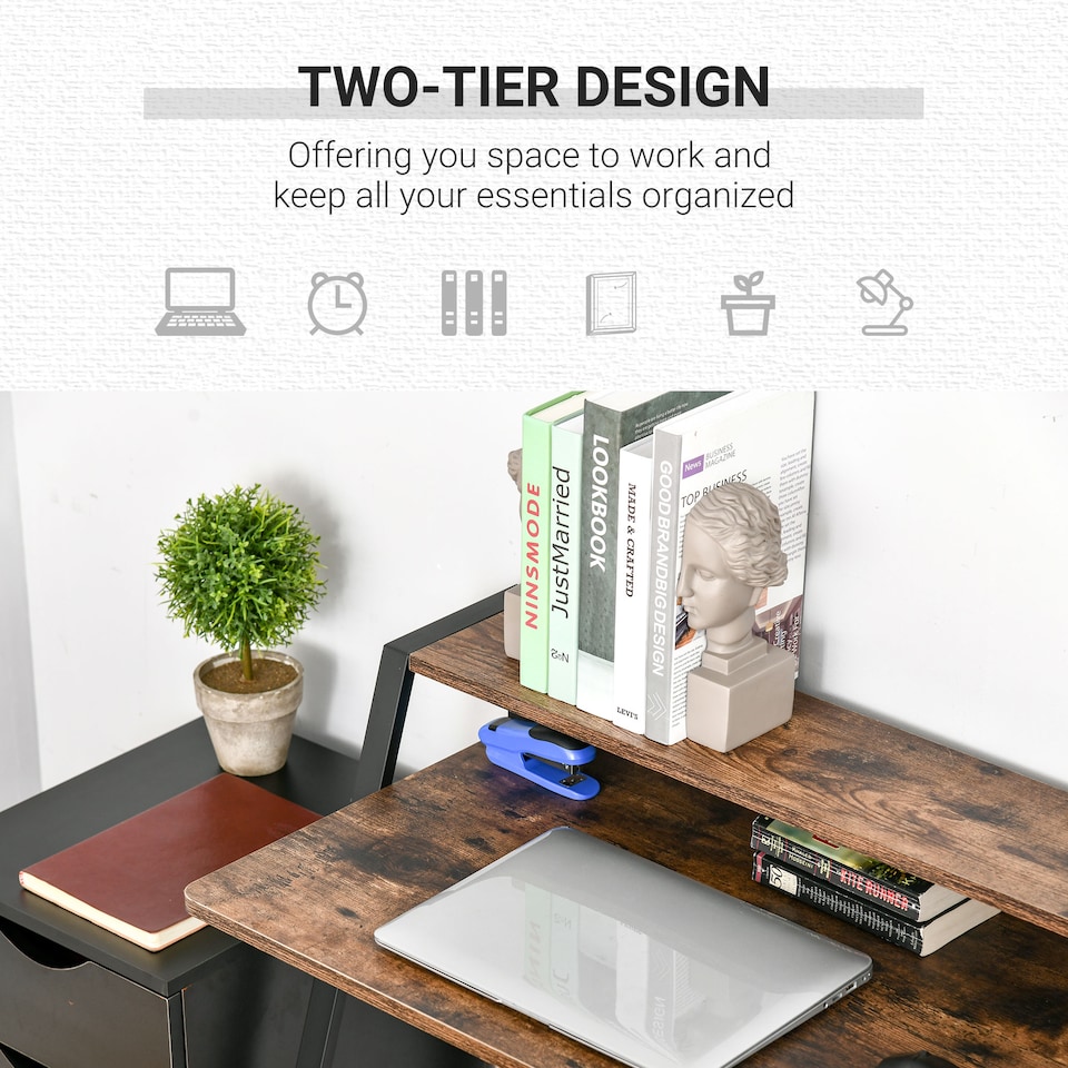 image 1 of HOMCOM Writing Desk Computer Table Home Office PC Laptop Workstation Storage Shelf 84L x 45W cm Rustic Brown