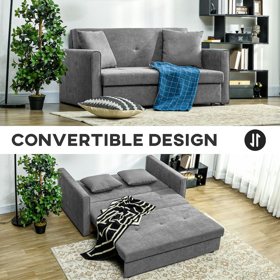image 1 of HOMCOM 2 Seater Sofa Bed Convertible Bed Settee w/ 2 Cushions Storage Light Grey