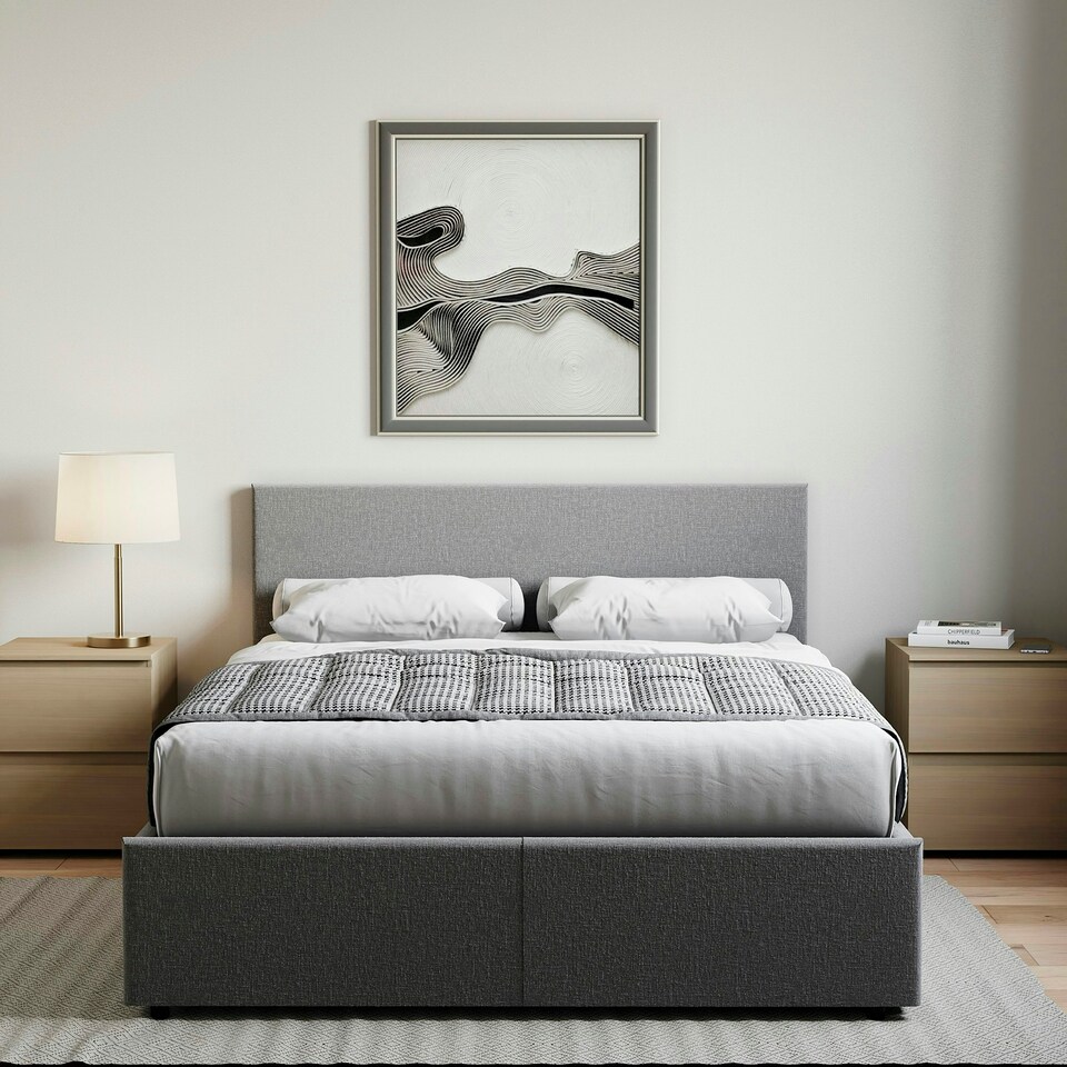 image 1 of Vida Designs Veronica 4ft6 Double Ottoman Bed Storage Fabric Upholstered, Dark Grey Linen, 135 x 190cm