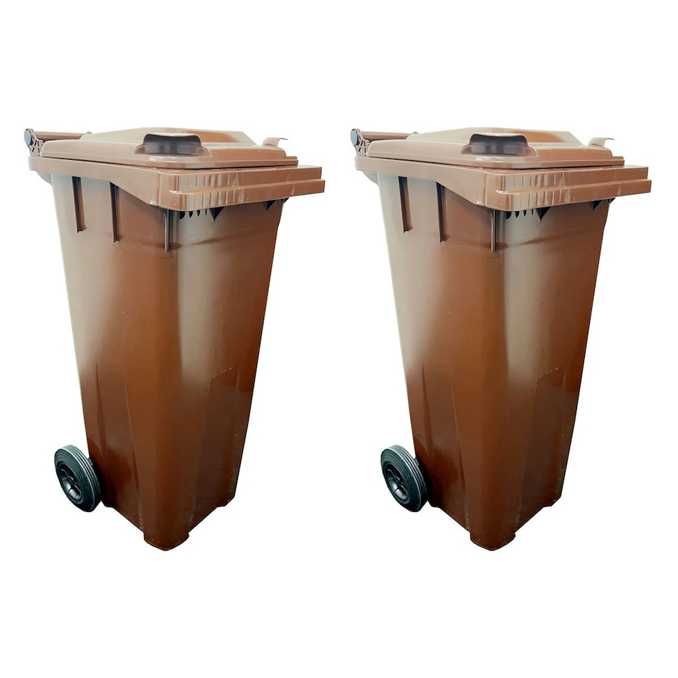 image 1 of Large 140 Litre Brown Coloured Outdoor Council Wheelie Bins Complete With Lid And Wheels Brown