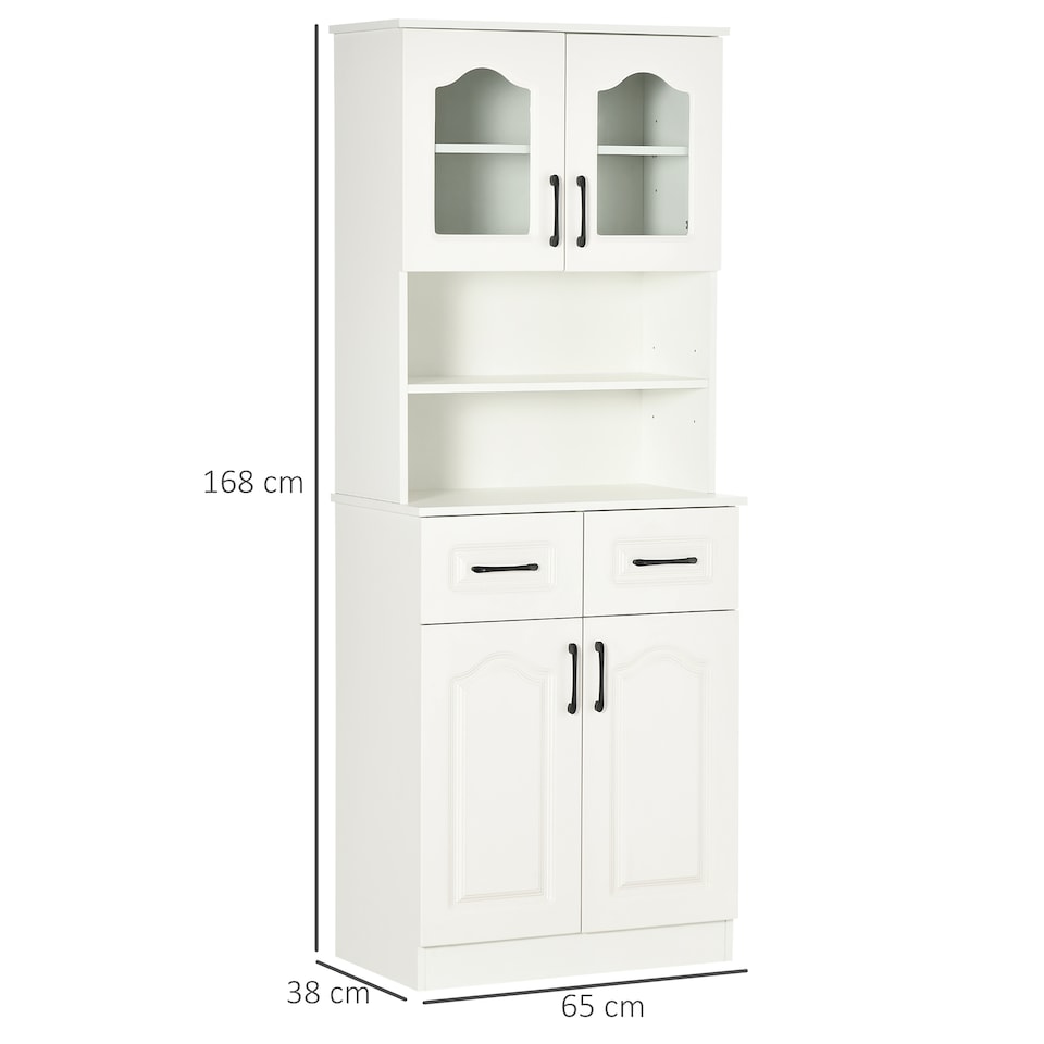 image 1 of HOMCOM Kitchen Cupboard, Freestanding Storage Cabinet with 2 Adjustable Shelves, 2 Drawers and Open Counter for Living Room, Dining Room, 168cm, White