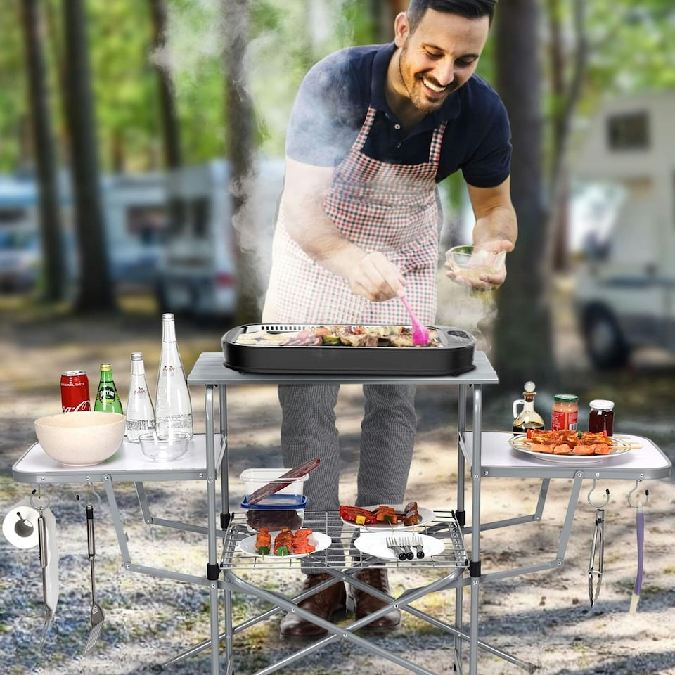 image 1 of COSTWAY Folding Camping Table Aluminum Picnic Table | Silver