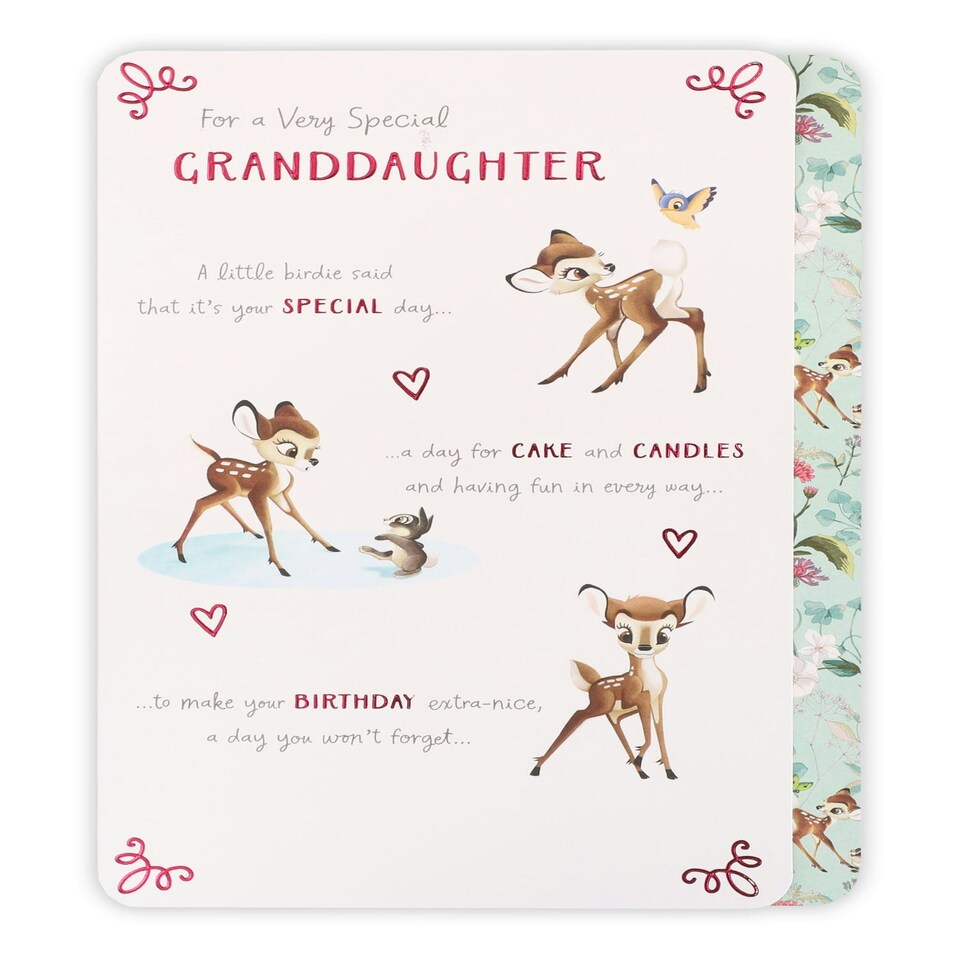image 1 of Bambi and Thumper with Red Foil Finish Granddaughter Birthday Card